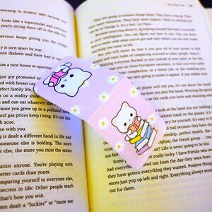 Handmade Colorful Magnetic Bookmark, read, book, cat, journal, reading, tab